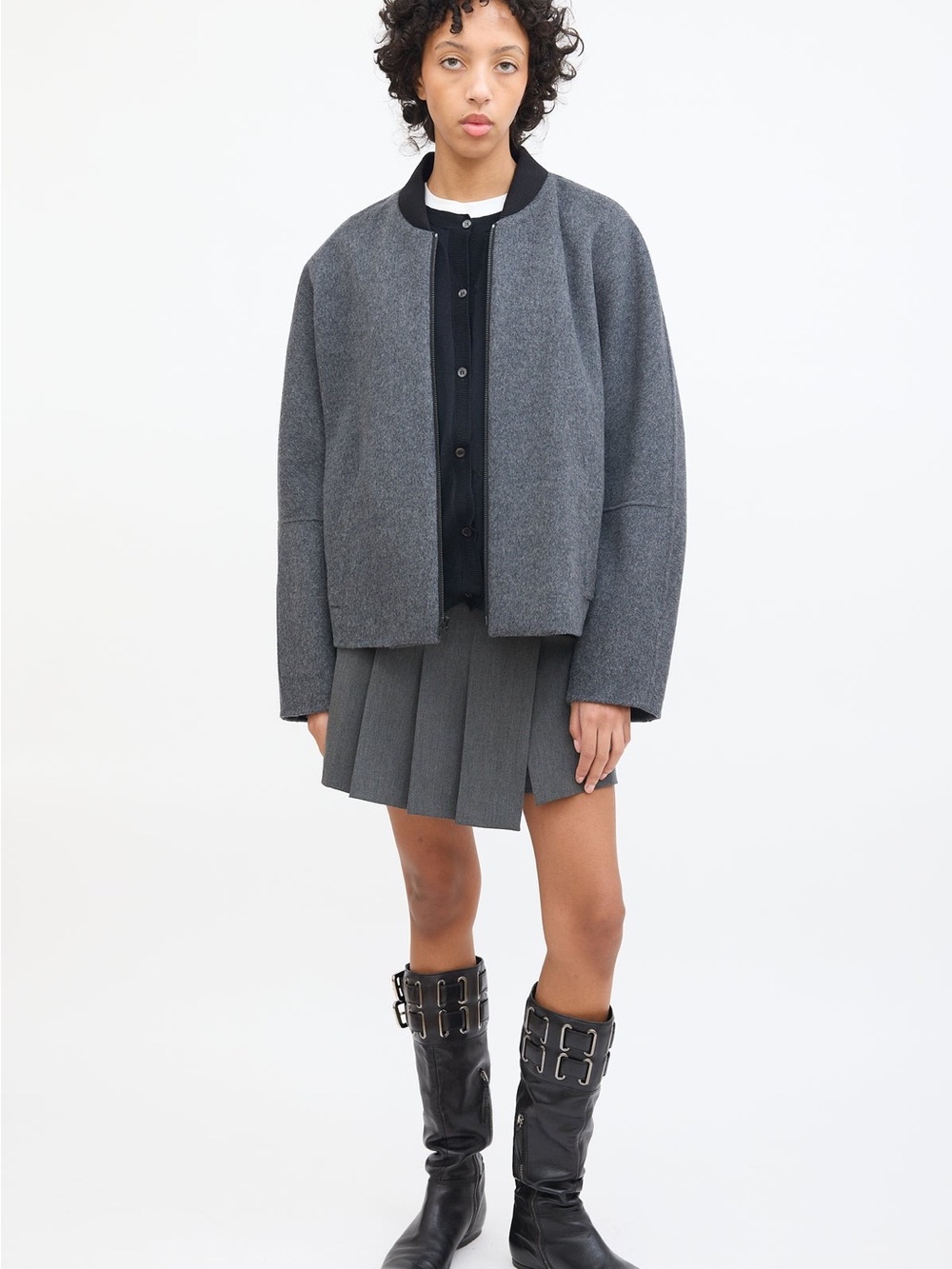 Vince Two-Tone Gray Wool Bomber Jacket, M